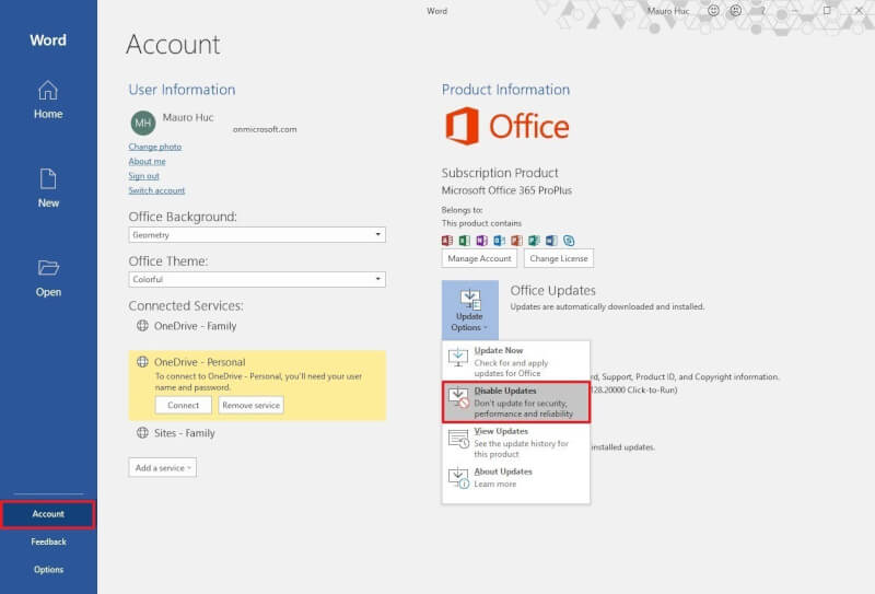 Cách update Office tự động